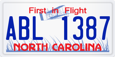NC license plate ABL1387