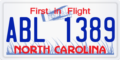 NC license plate ABL1389