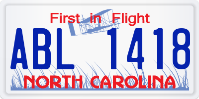 NC license plate ABL1418
