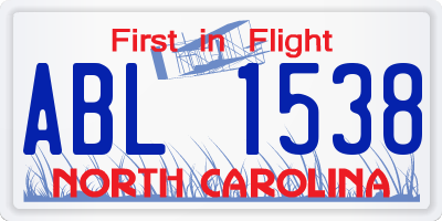 NC license plate ABL1538