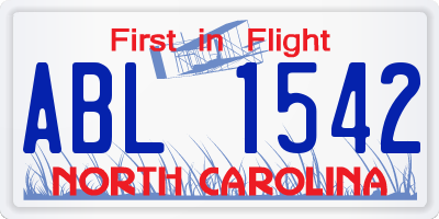 NC license plate ABL1542