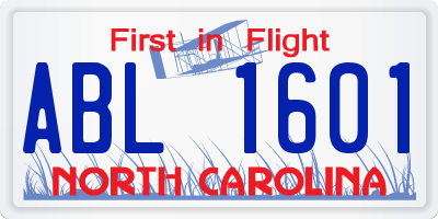 NC license plate ABL1601
