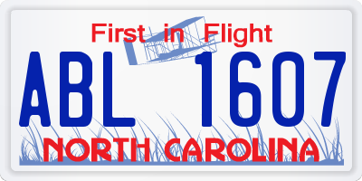 NC license plate ABL1607
