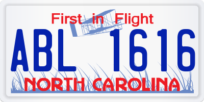 NC license plate ABL1616