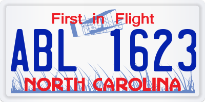 NC license plate ABL1623