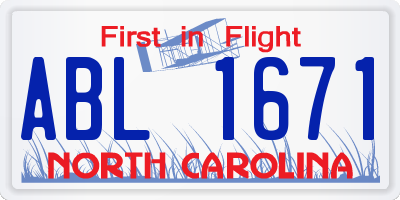 NC license plate ABL1671