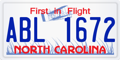 NC license plate ABL1672