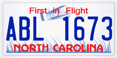NC license plate ABL1673