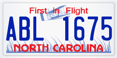 NC license plate ABL1675