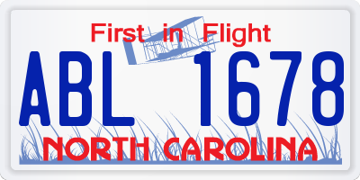 NC license plate ABL1678