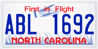 NC license plate ABL1692