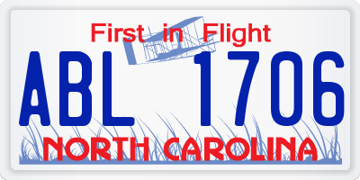 NC license plate ABL1706