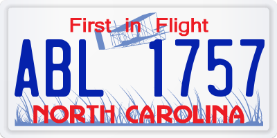 NC license plate ABL1757