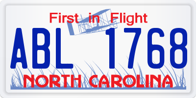NC license plate ABL1768