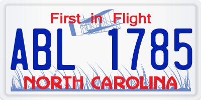 NC license plate ABL1785