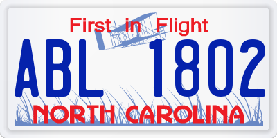 NC license plate ABL1802