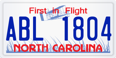 NC license plate ABL1804