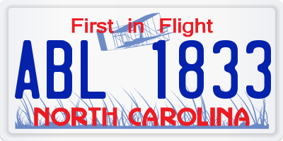 NC license plate ABL1833