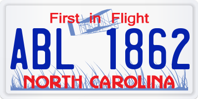 NC license plate ABL1862