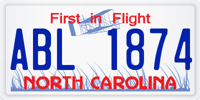 NC license plate ABL1874