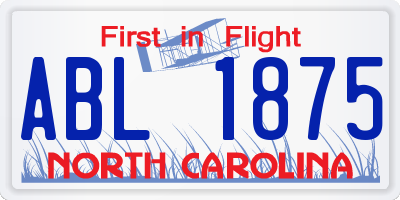 NC license plate ABL1875