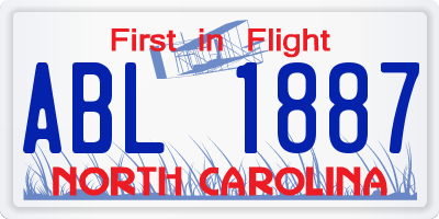 NC license plate ABL1887