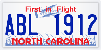 NC license plate ABL1912