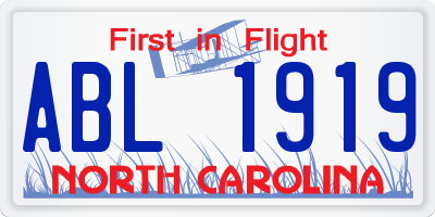 NC license plate ABL1919