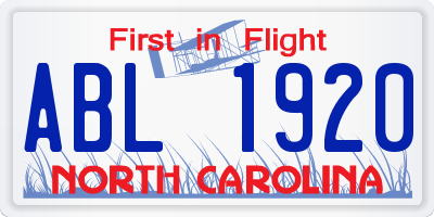 NC license plate ABL1920