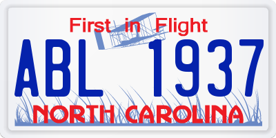 NC license plate ABL1937