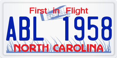NC license plate ABL1958