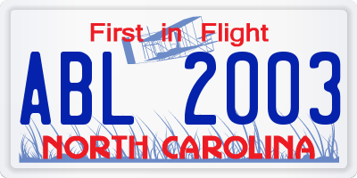 NC license plate ABL2003