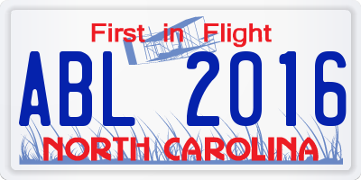 NC license plate ABL2016