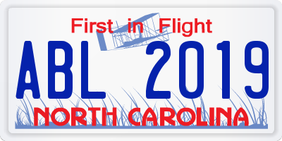 NC license plate ABL2019
