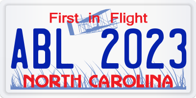NC license plate ABL2023