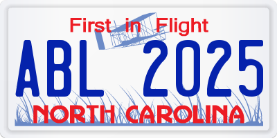 NC license plate ABL2025