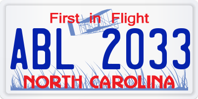 NC license plate ABL2033