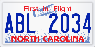NC license plate ABL2034