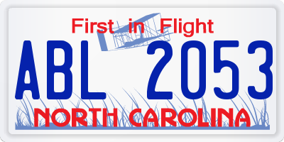 NC license plate ABL2053