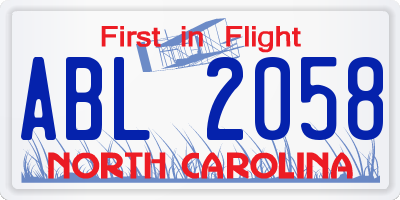 NC license plate ABL2058