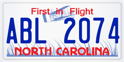 NC license plate ABL2074