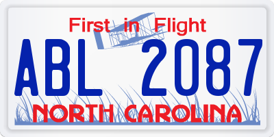 NC license plate ABL2087
