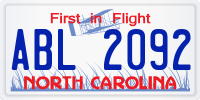 NC license plate ABL2092