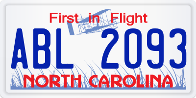 NC license plate ABL2093