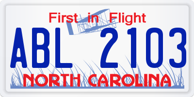 NC license plate ABL2103