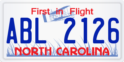 NC license plate ABL2126