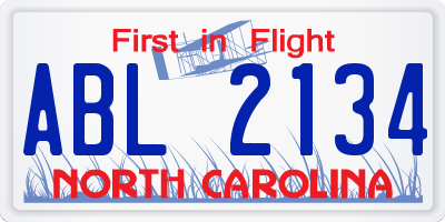 NC license plate ABL2134