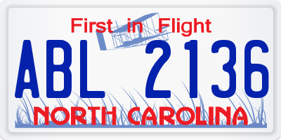 NC license plate ABL2136