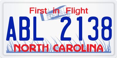 NC license plate ABL2138
