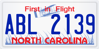 NC license plate ABL2139